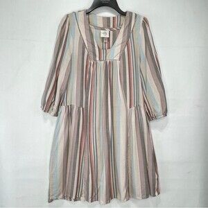 KNOX ROSE Womens XS Boho Flowy Stripe Shift Dress Mulitcolor Linen Blend
